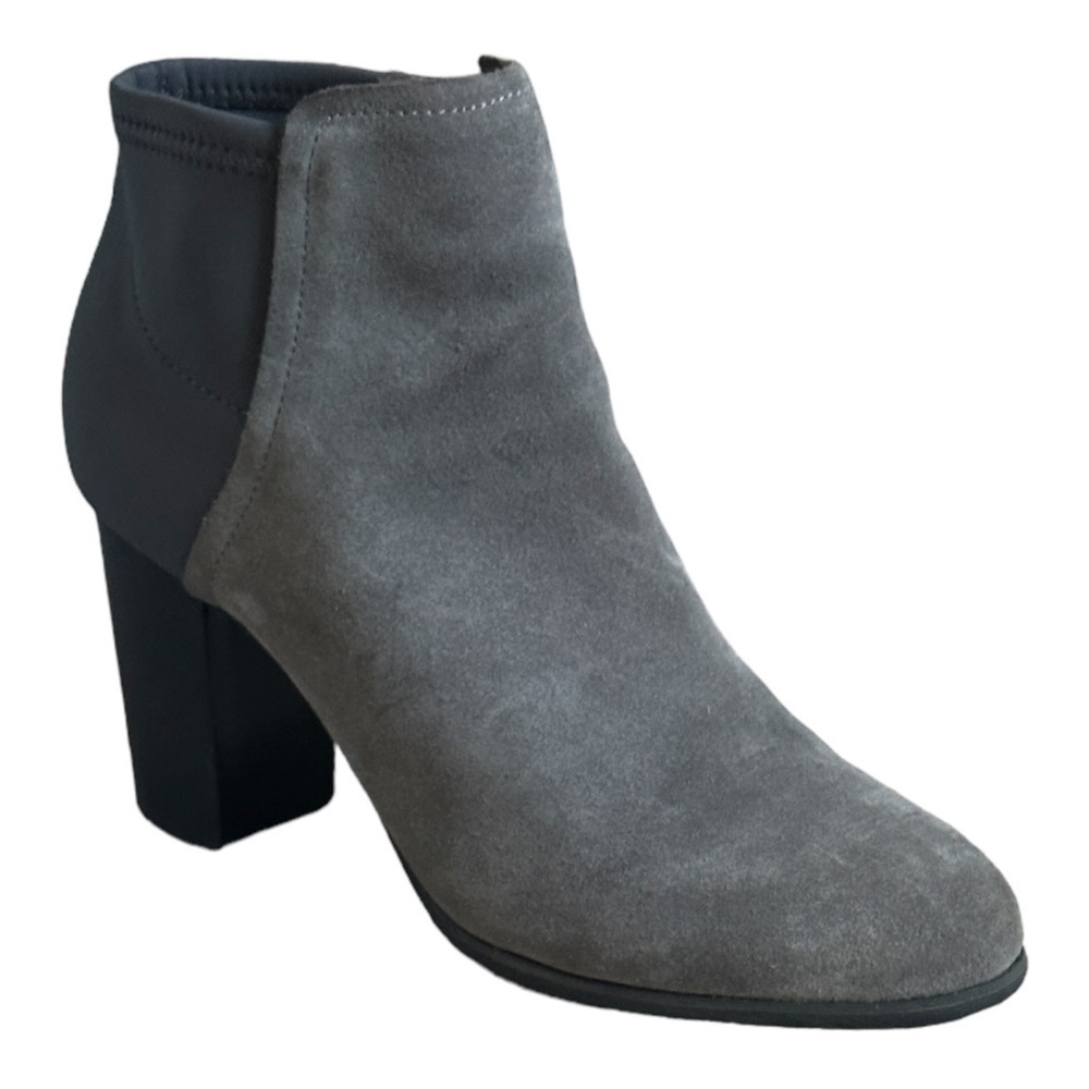 Vionic Whitney Ankle Boots 7.5 Gray Suede Neoprene Block Heel Orthotic Comfort